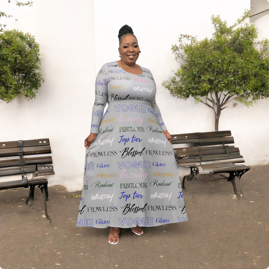 Women's Long Sleeve Dance Dress — Inspirational Word Print AOP