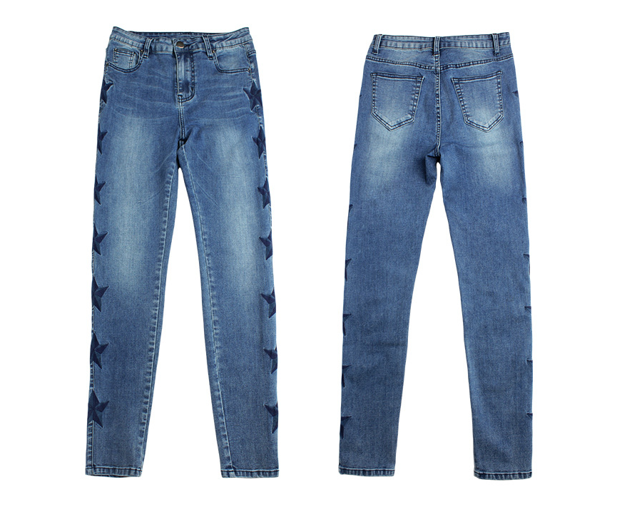 Embroidered Star Denim Cropped Pants