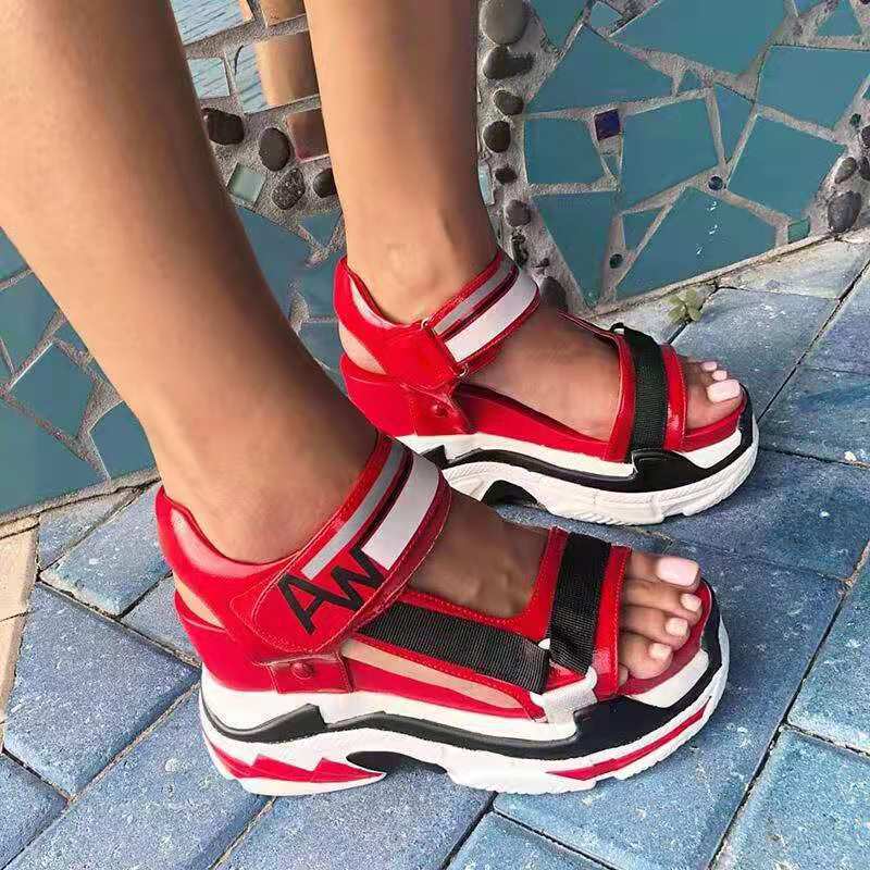 Thick-Soled Ladies Sandals with Velcro and Color Match