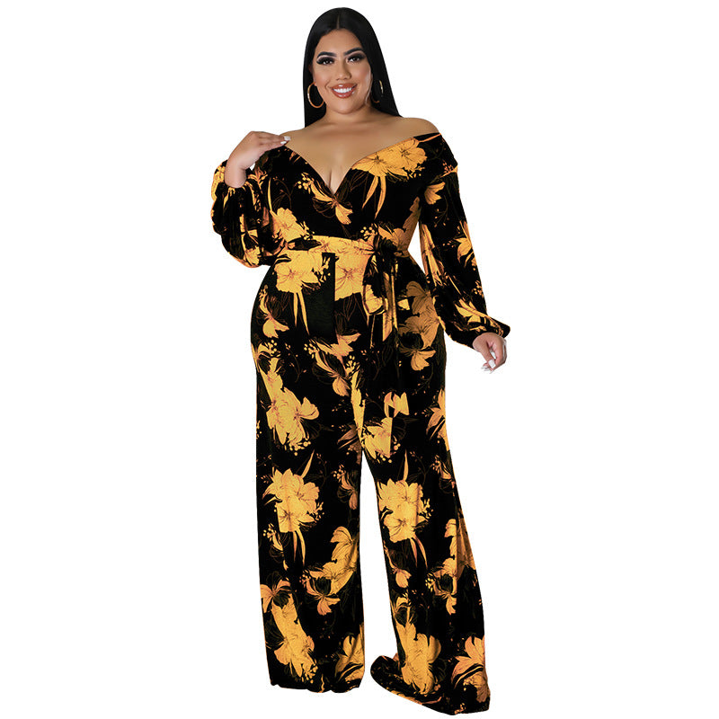 Plus Size 5XL Off Shoulder Floral Jumpsuit Outfit