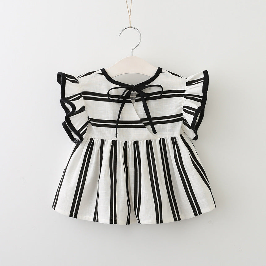 Girls' Ruffled Stripe Blouse for Spring/Summer Tops