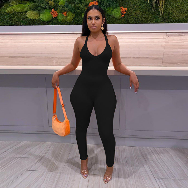Women's Sexy Solid High Waist Jumpsuit
