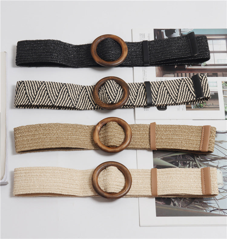 Bohemian Woven Belt with Round Buckle for Dresses