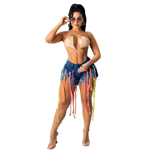 High Elasticity Denim Shorts with Drawstrings