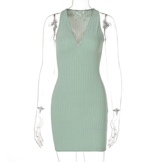 Women's Stripe Knitted Sleeveless Mini Dress