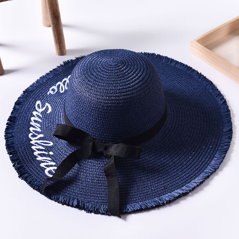 Embroidered Sun Hat for Women - Beach Wide Brim