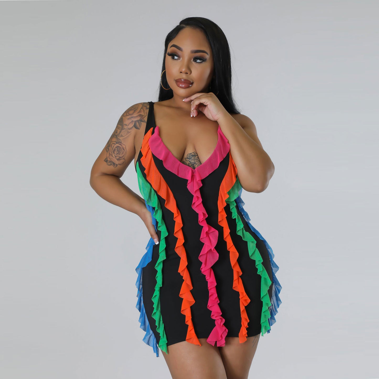 Women's Solid Color Pleated Mesh Wrap Dress