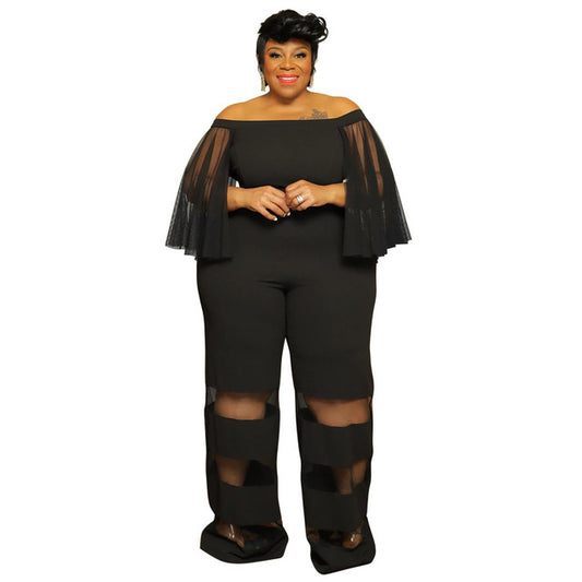 Elegant Plus Size Women’s Mesh Patchwork Jumpsuit
