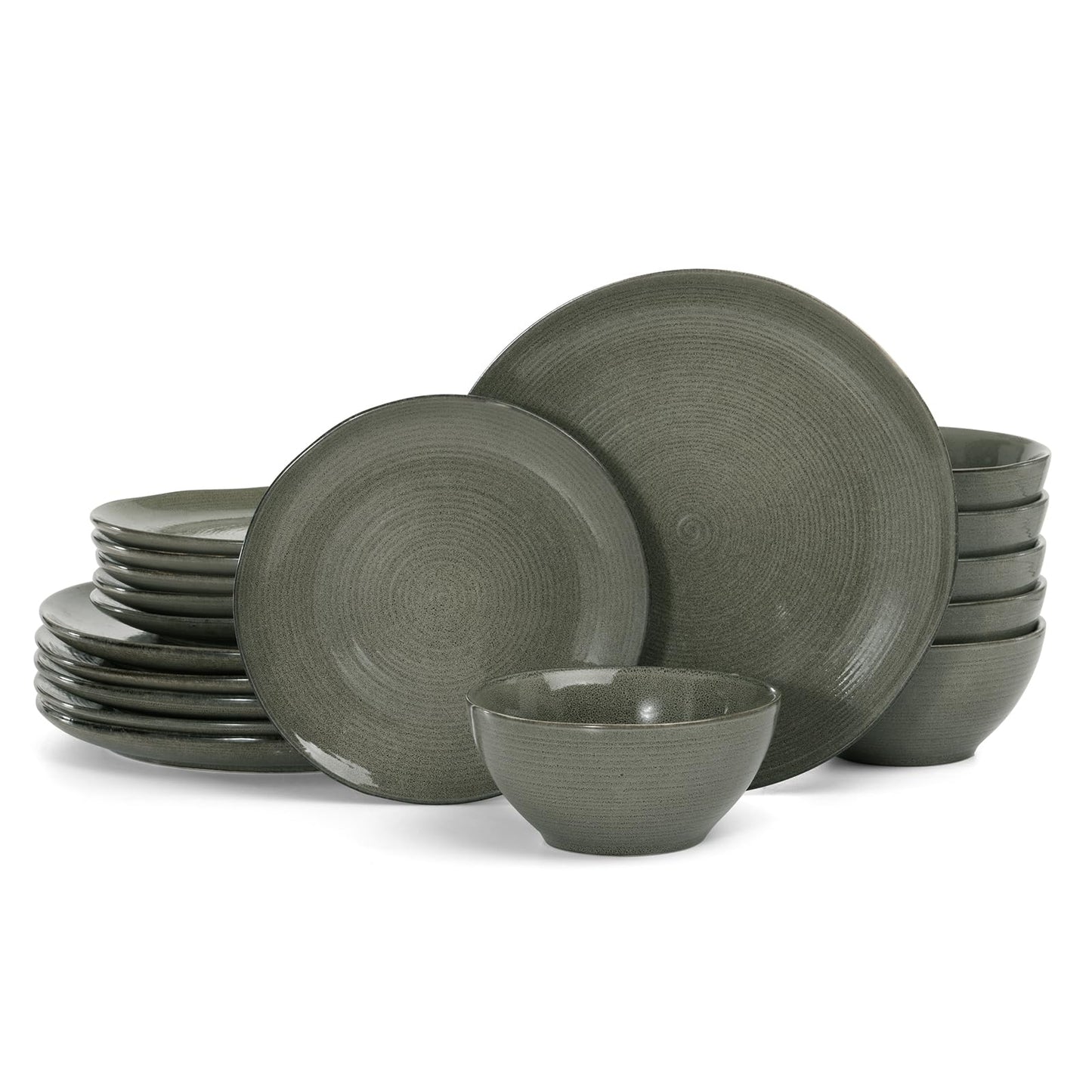 famiware Tempus Plates and Bowls Sets for 6 18 Stoneware Dinnerware Sets Dishes Set Reactive Glaze Dishware Sets Dishwasher & Microwave Safe - Dark Olive