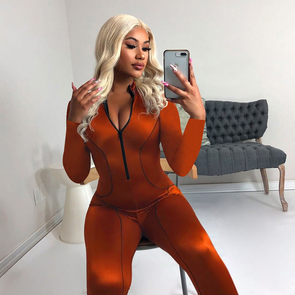 High-Waisted Zippered Reflective Jumpsuit