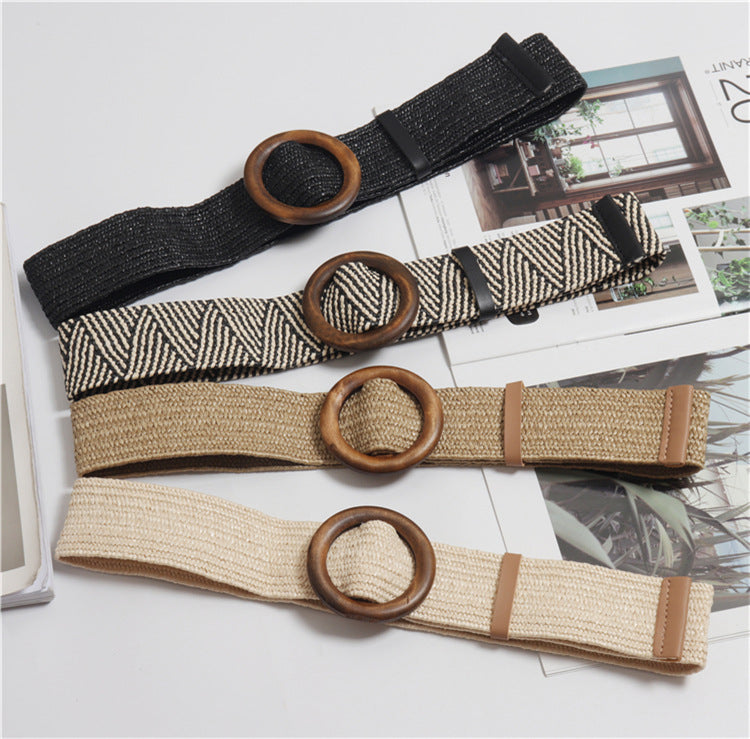 Bohemian Woven Belt with Round Buckle for Dresses