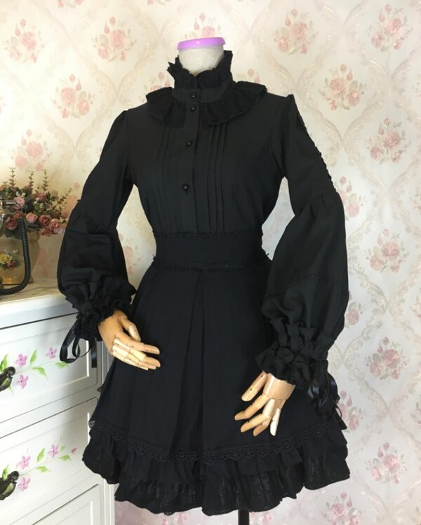 Gothic Vintage Lolita Dress with Lace Blouse and Sleeves
