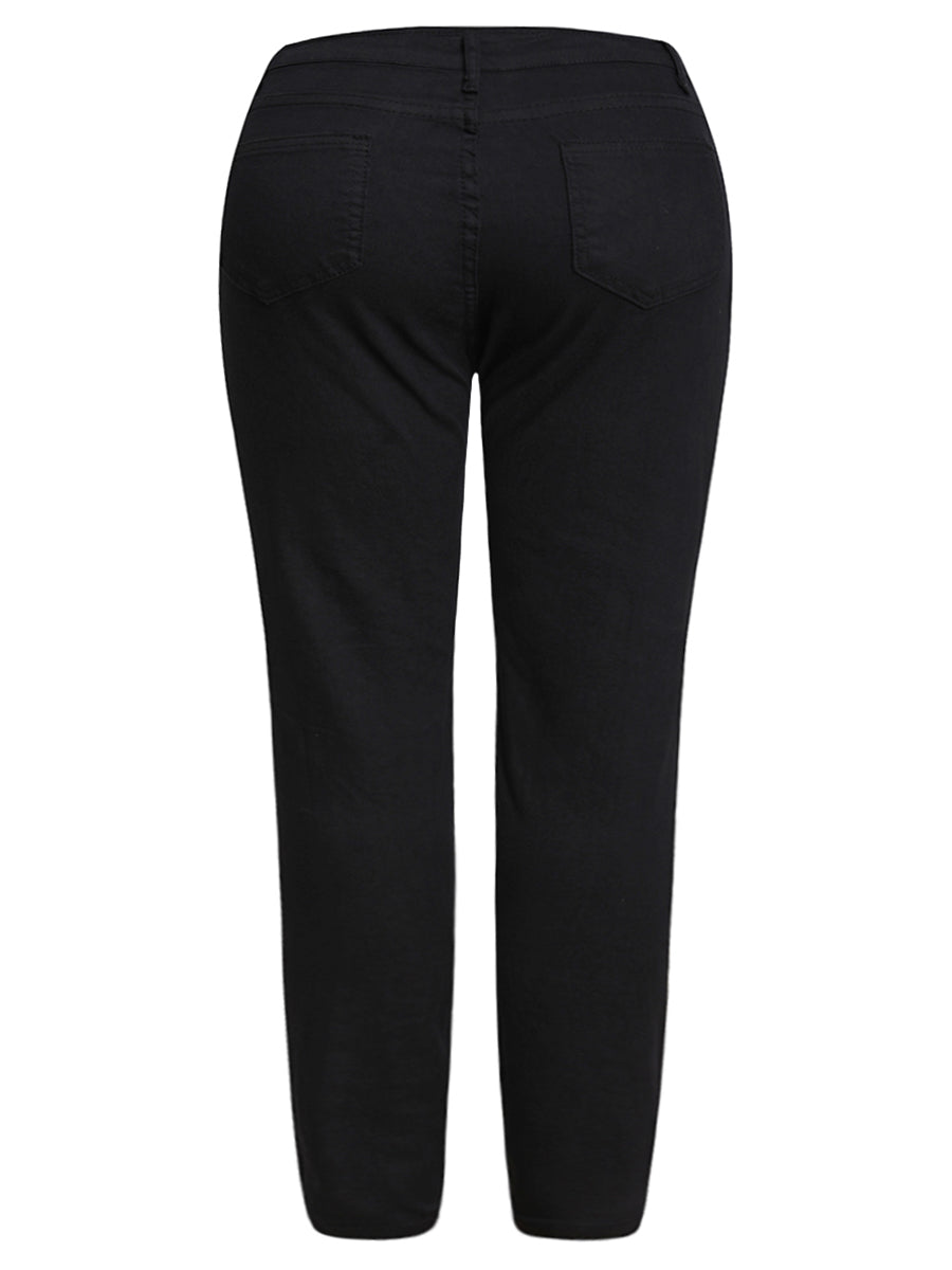 Plus Size Mid Waist High Stretch Ripped Denim Jeans