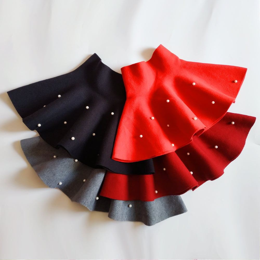 High Waist Knitted Pearl Umbrella Skirt for Girls