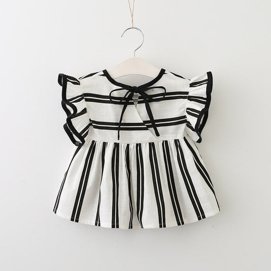 Girls' Ruffled Stripe Blouse for Spring/Summer Tops