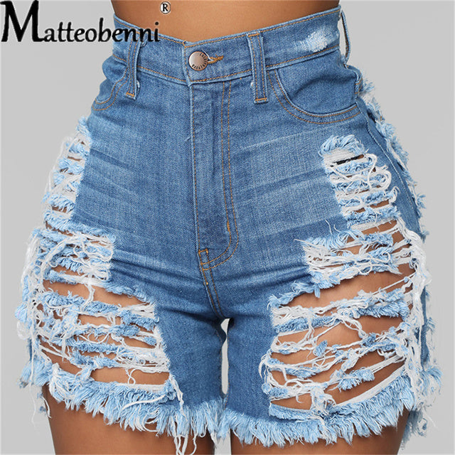 High Waist Cut Hollow Denim Shorts for Summer