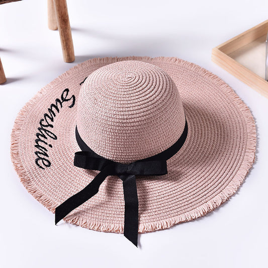 Embroidered Sun Hat for Women - Beach Wide Brim