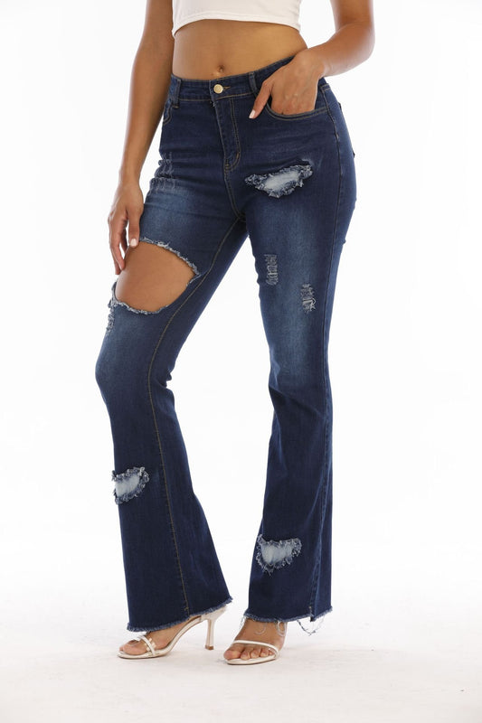 New Women's Ripped Denim Flared Pants