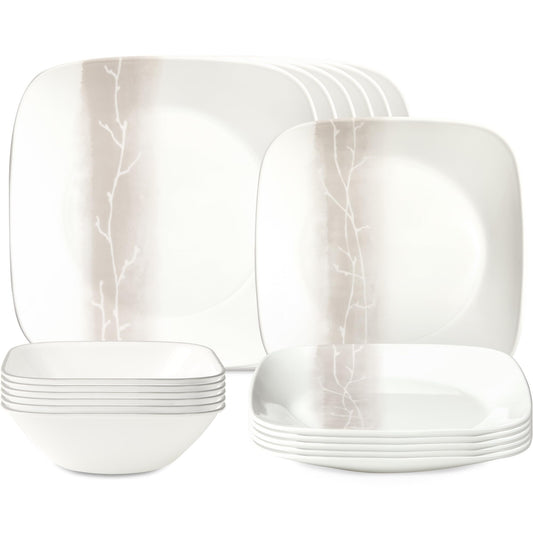 Corelle Vitrelle 18 Piece Glass Dinnerware Sets Rectangular Square Plate and Bowl Set Service for 6 Triple Layer Chip & Crack Resistant Glass Plate and Bowl Sets Wandering Grove