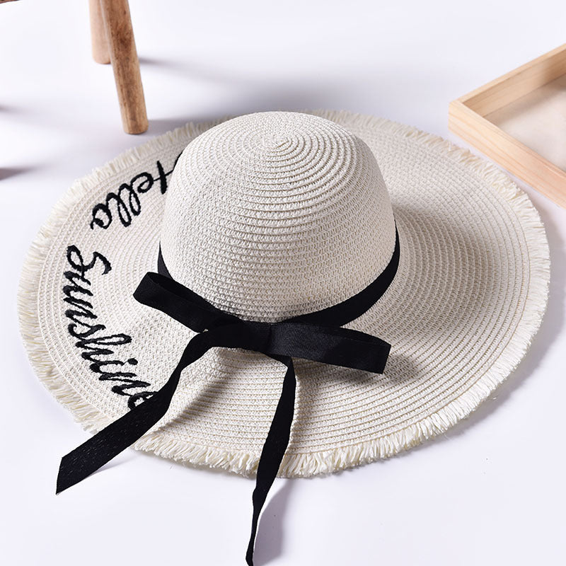 Embroidered Sun Hat for Women - Beach Wide Brim