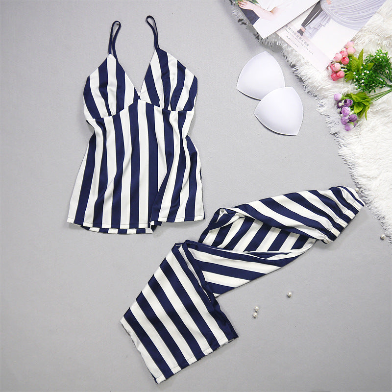 Summer Silk Pajama Set for Women - Striped & Casual