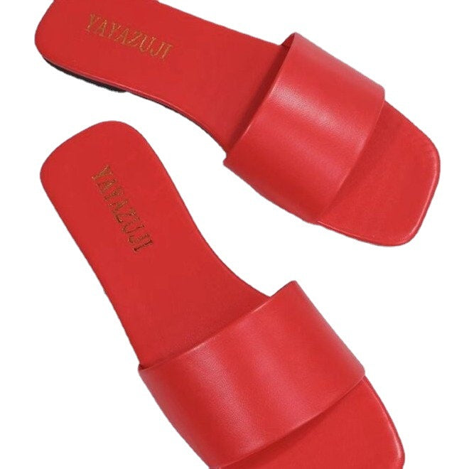 Ladies Comfortable Flat Square Head Beach Sandals