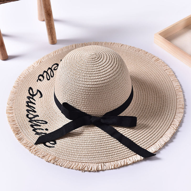 Embroidered Sun Hat for Women - Beach Wide Brim