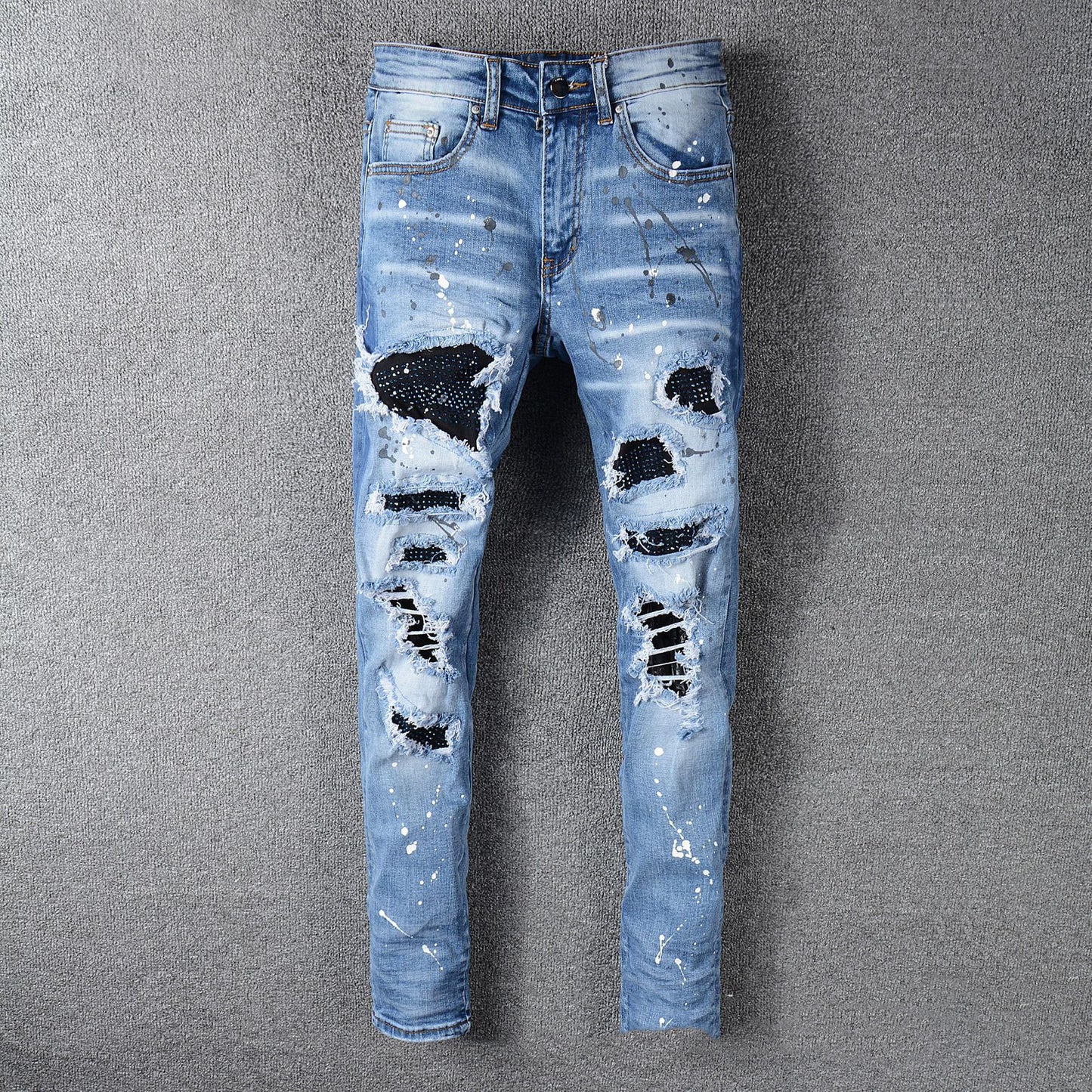 Men's Whiskered Patch Denim Jeans