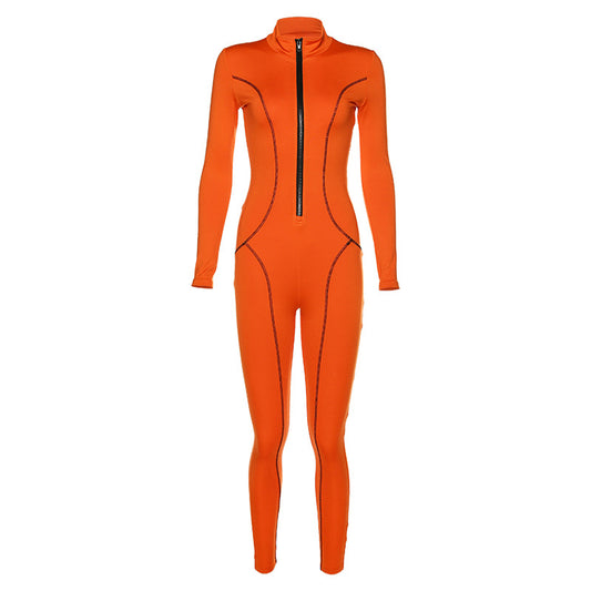 High-Waisted Zippered Reflective Jumpsuit