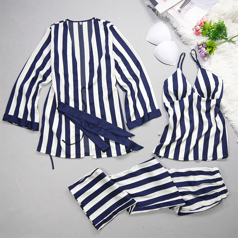 Summer Silk Pajama Set for Women - Striped & Casual