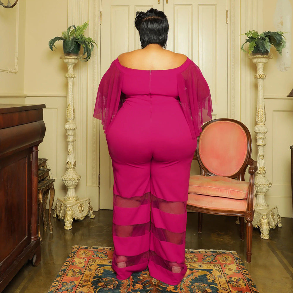 Elegant Plus Size Women’s Mesh Patchwork Jumpsuit