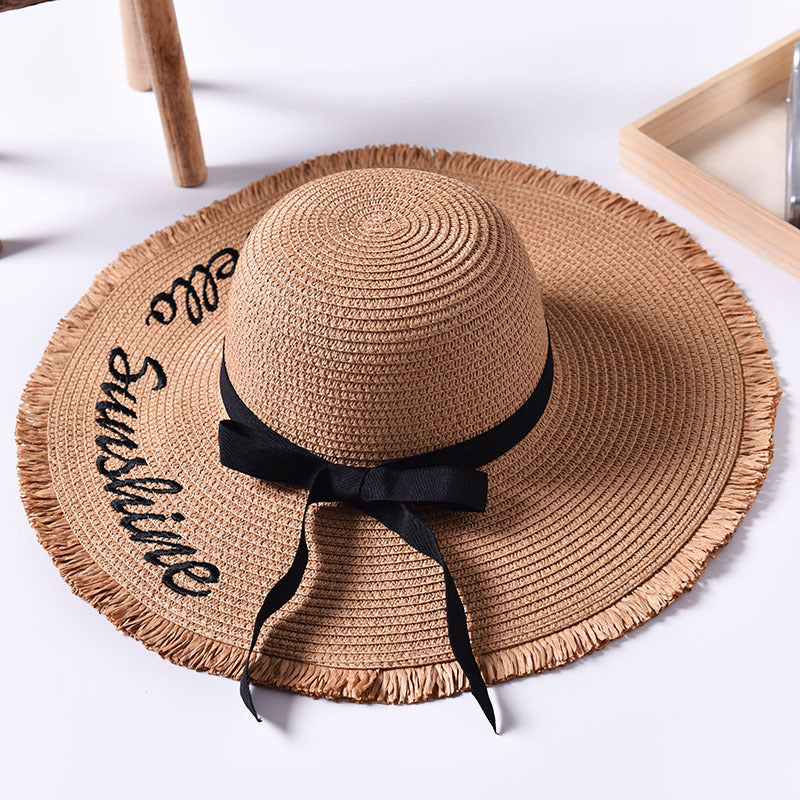 Embroidered Sun Hat for Women - Beach Wide Brim