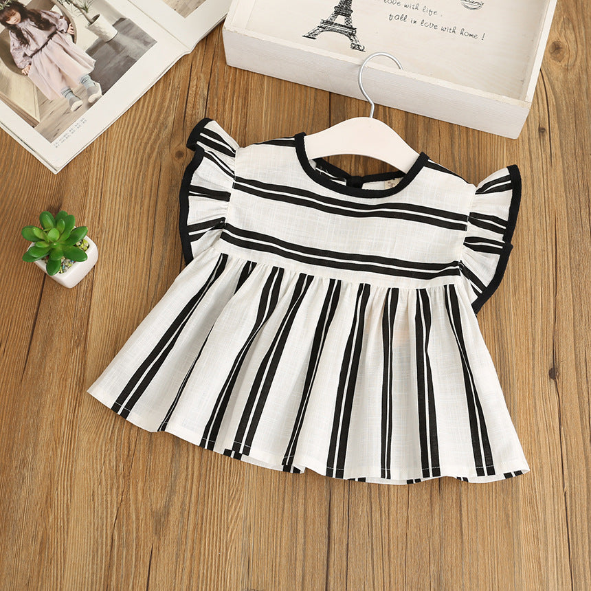 Girls' Ruffled Stripe Blouse for Spring/Summer Tops