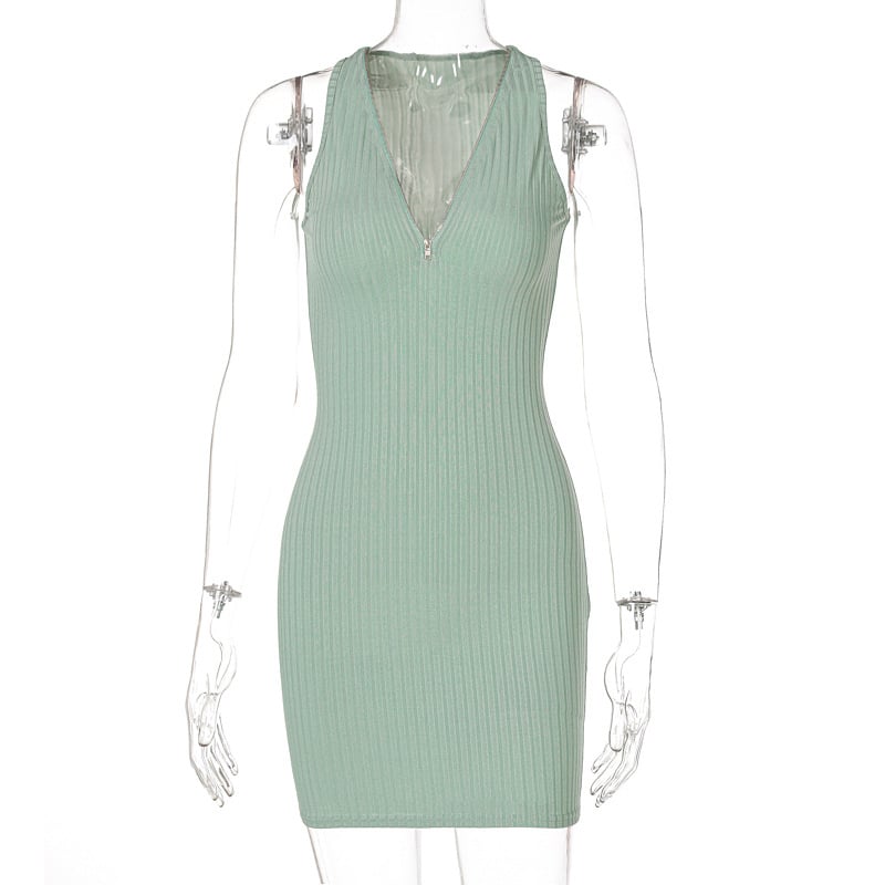 Women's Stripe Knitted Sleeveless Mini Dress