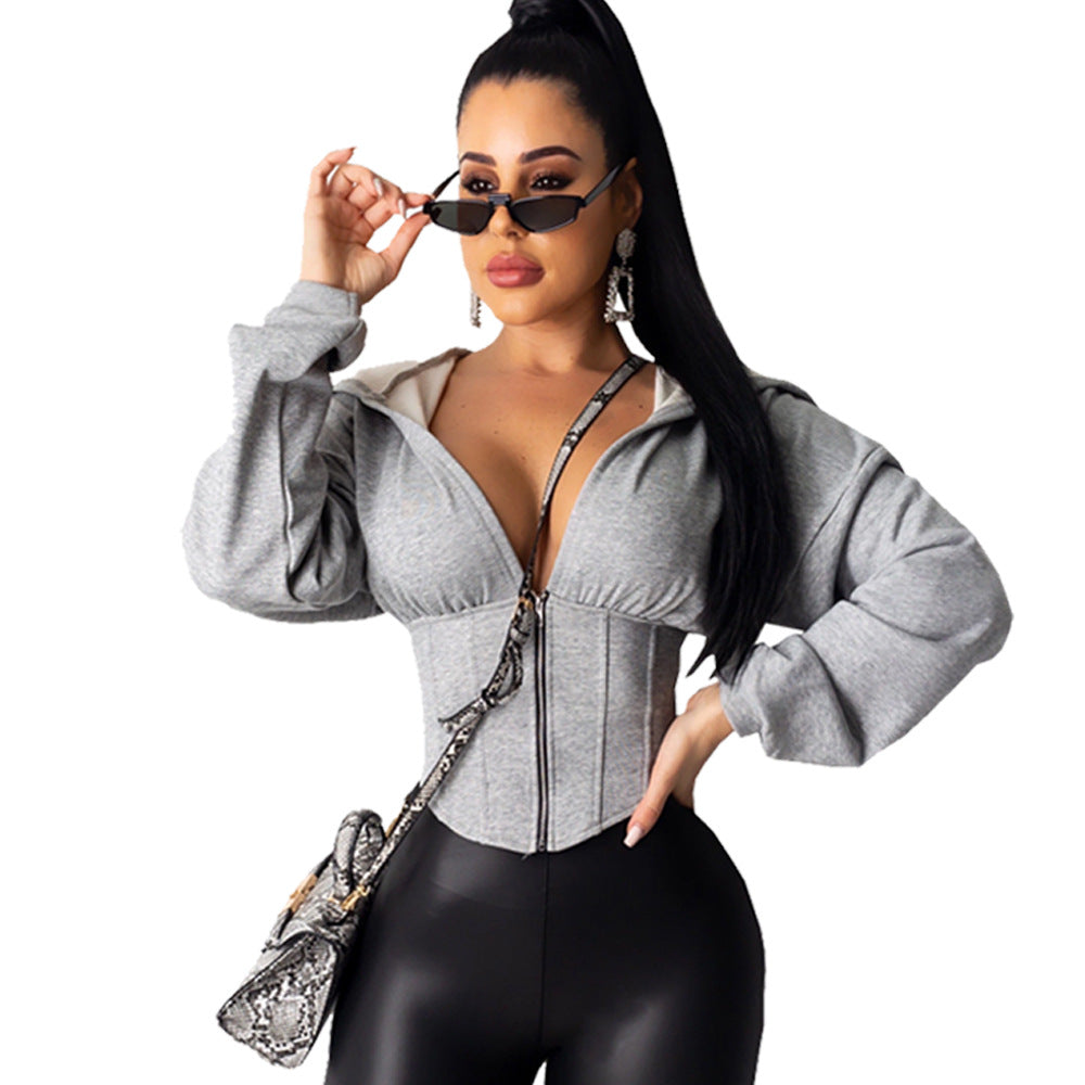 Ladies Casual Hooded Tunic Sweater Jacket