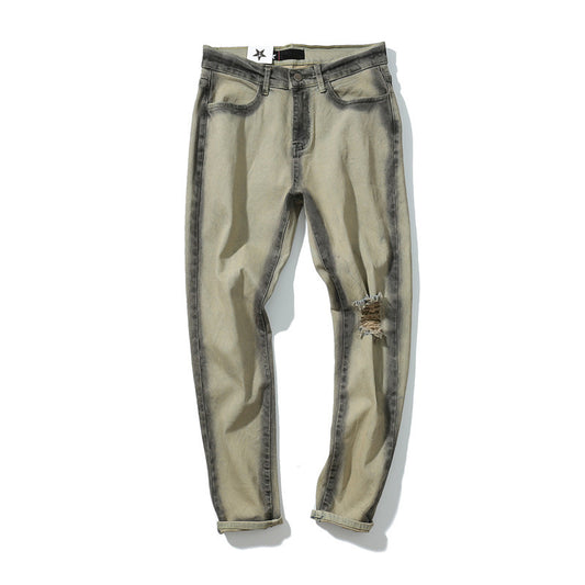 Ripped Denim Jeans - Long Style Denim Trousers