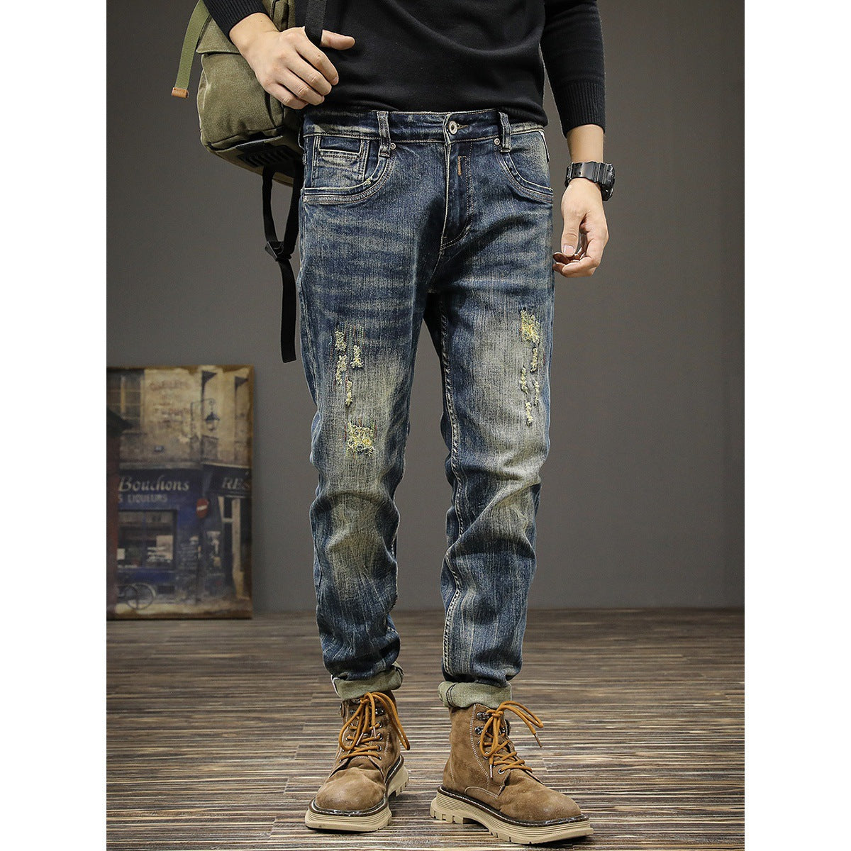 Ripped Denim Jeans and Long Denim Trousers