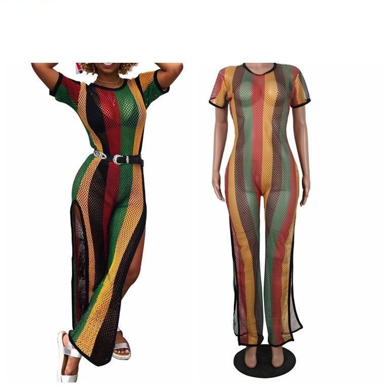 Printed Jumpsuit, Split Jumpsuit, Mesh Jumpsuit