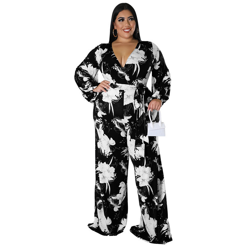 Plus Size 5XL Off Shoulder Floral Jumpsuit Outfit