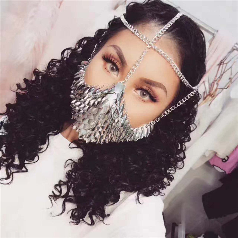 New Women's Punk Alloy Head Chain with Mask Design