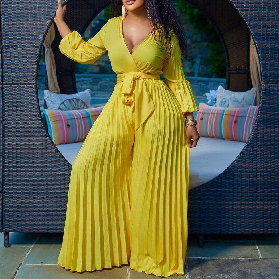 Plus Size Women's Ruffle V Neck Jumpsuit Outfit