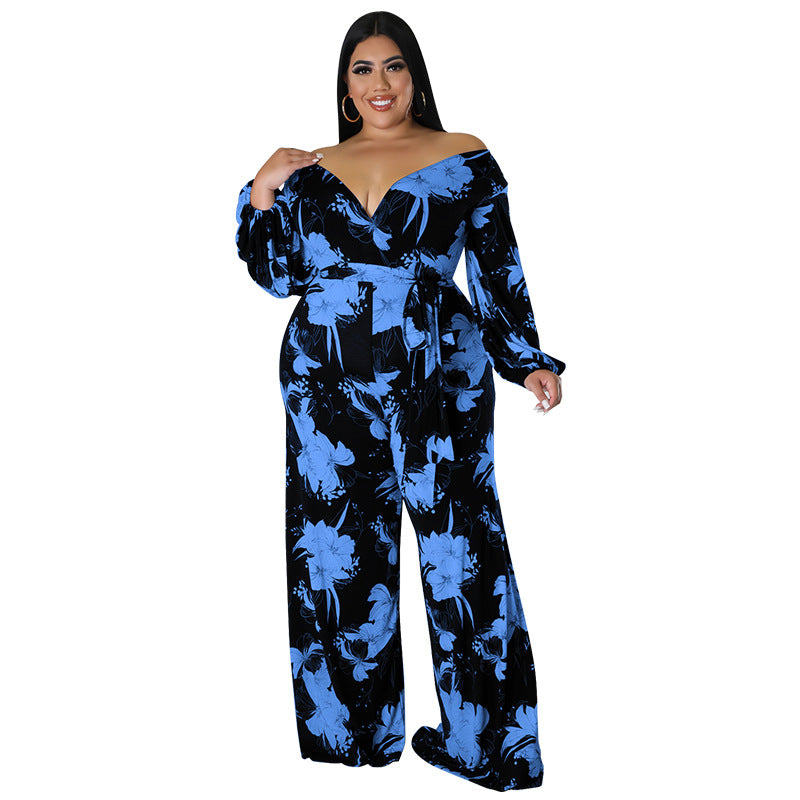 Plus Size 5XL Off Shoulder Floral Jumpsuit Outfit
