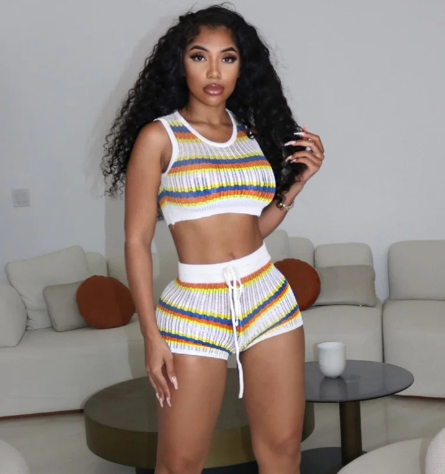 Ari Crochet Striped Sleeveless Knit Short Set (One Set)