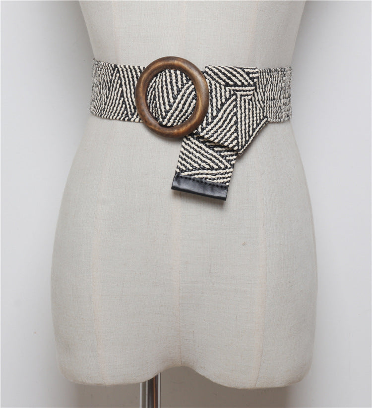Bohemian Woven Belt with Round Buckle for Dresses