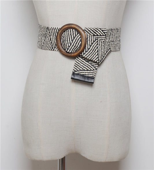 Bohemian Woven Belt with Round Buckle for Dresses