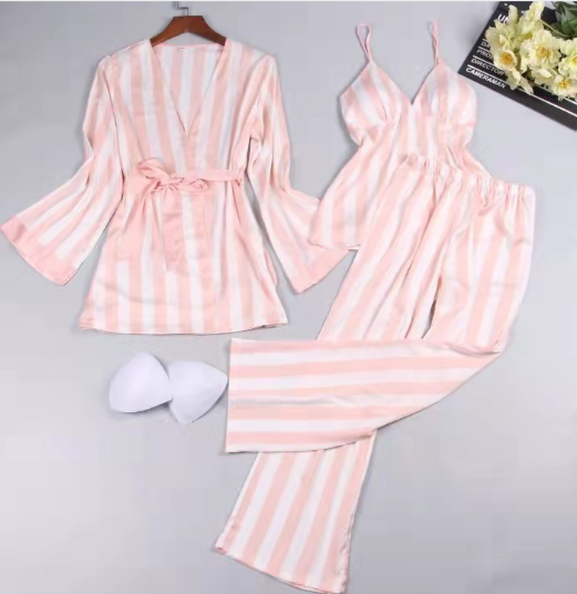 Summer Silk Pajama Set for Women - Striped & Casual