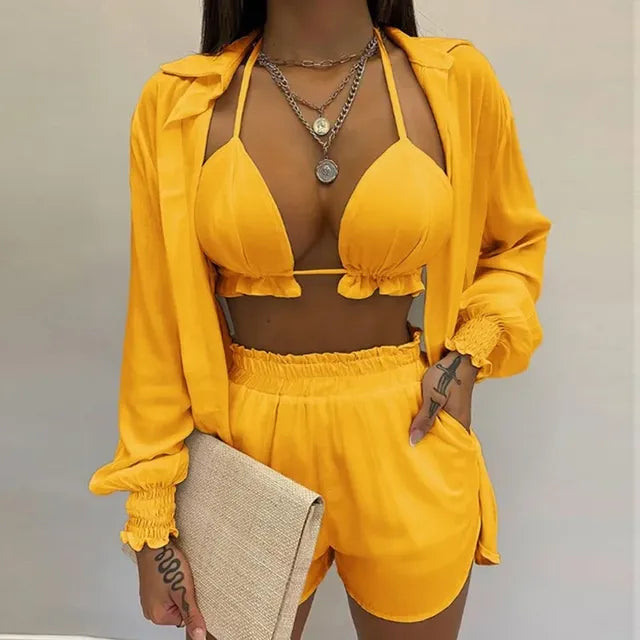 2026 Summer Women's Sexy Three-Piece Beach Outfit
