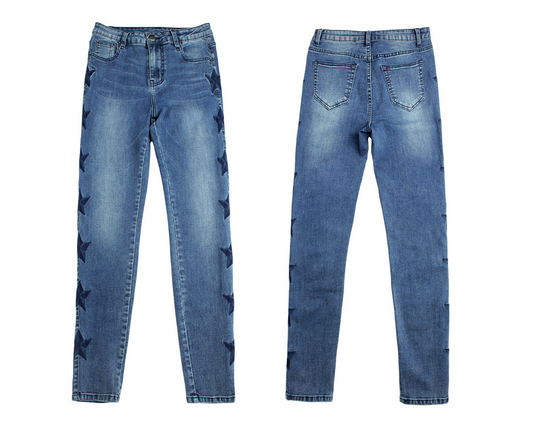 Embroidered Star Denim Cropped Pants